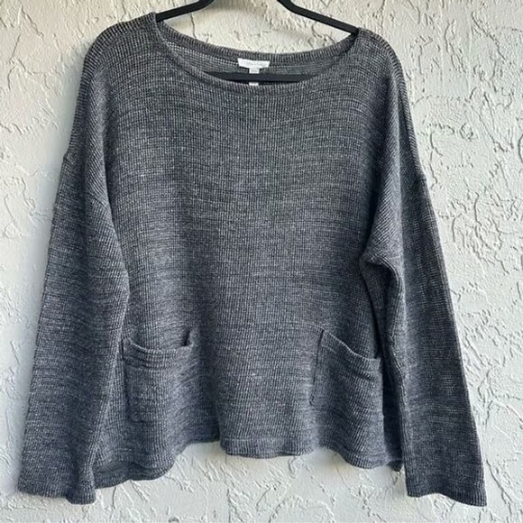 Madewell Sweaters - EILEEN FISHER Sweater Women Large Cotton Knit Boxy Pockets Gray Lagenlook